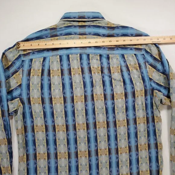 Jhane Barnes Shirt Men Medium Blue Geometric Casual Button Down Designer Vintage - Picture 12 of 16